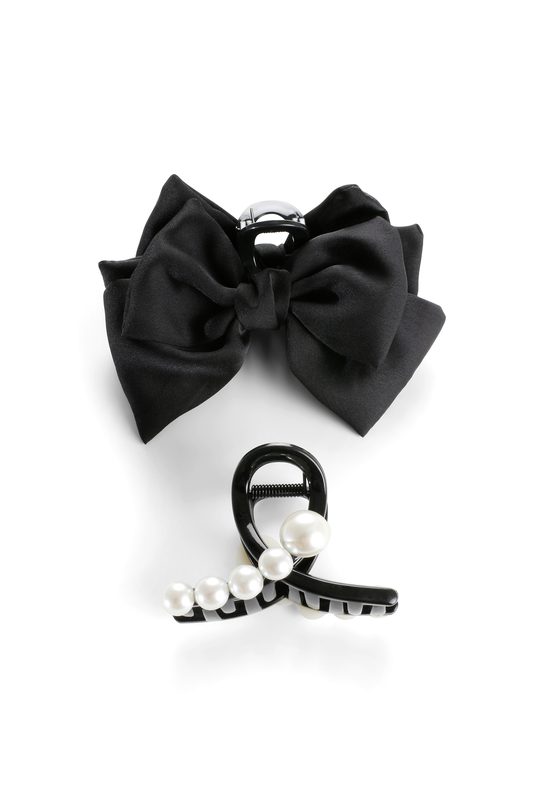 Trisa Fashion Haarklemme mit Perlen und Haarklemme mit Masche schwarz