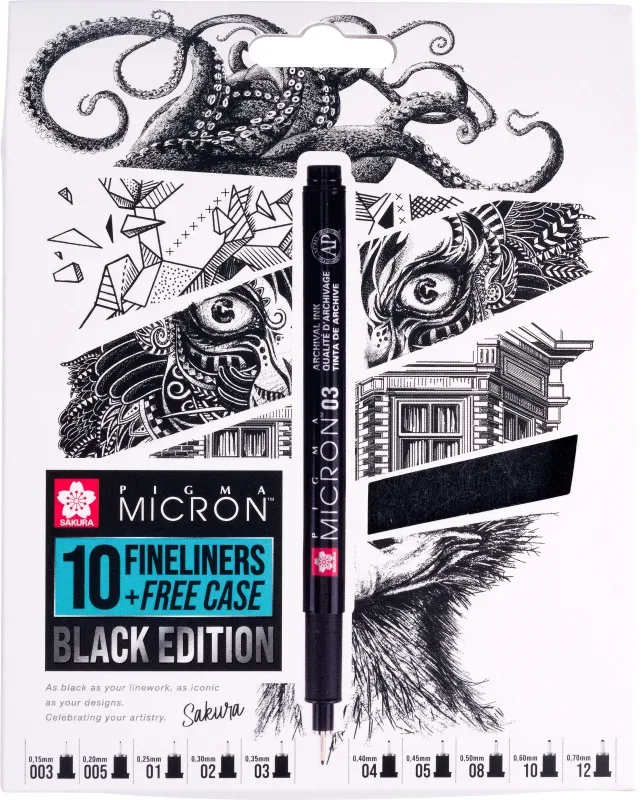 SAKURA Pigma Micron Set 0.03-1.2mm POXSDKB10 mit Stifteetui 10 St&uuml;ck