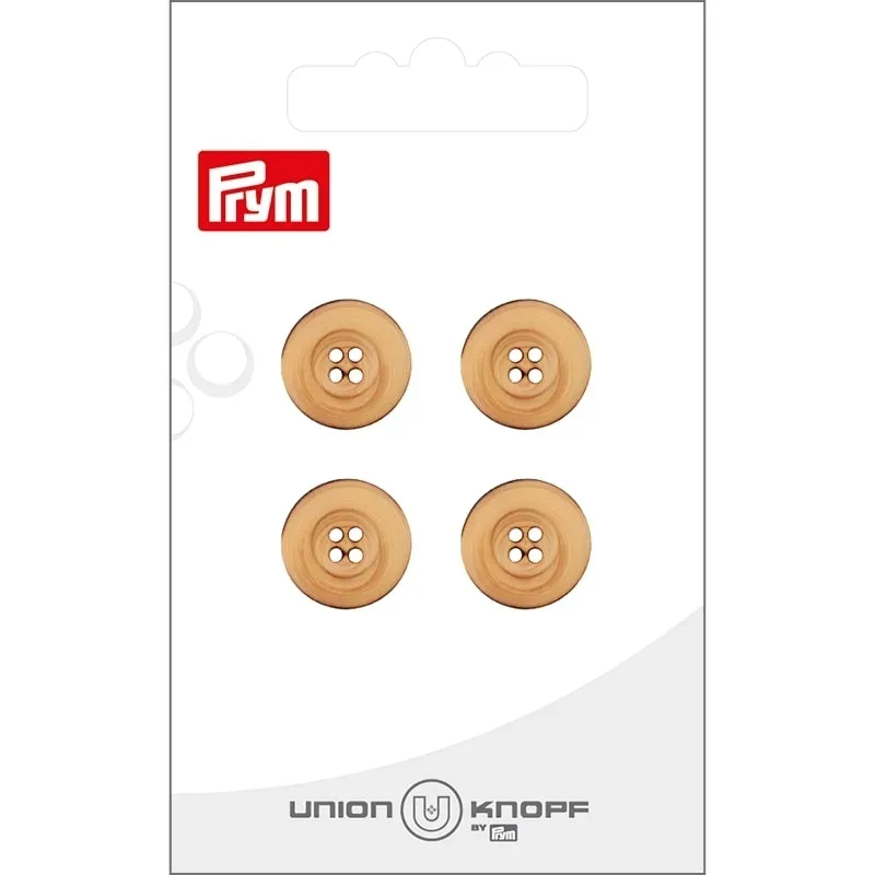 Union Knopf Holzknopf 4-Loch, beige 15 mm, Karte 4 St&uuml;ck