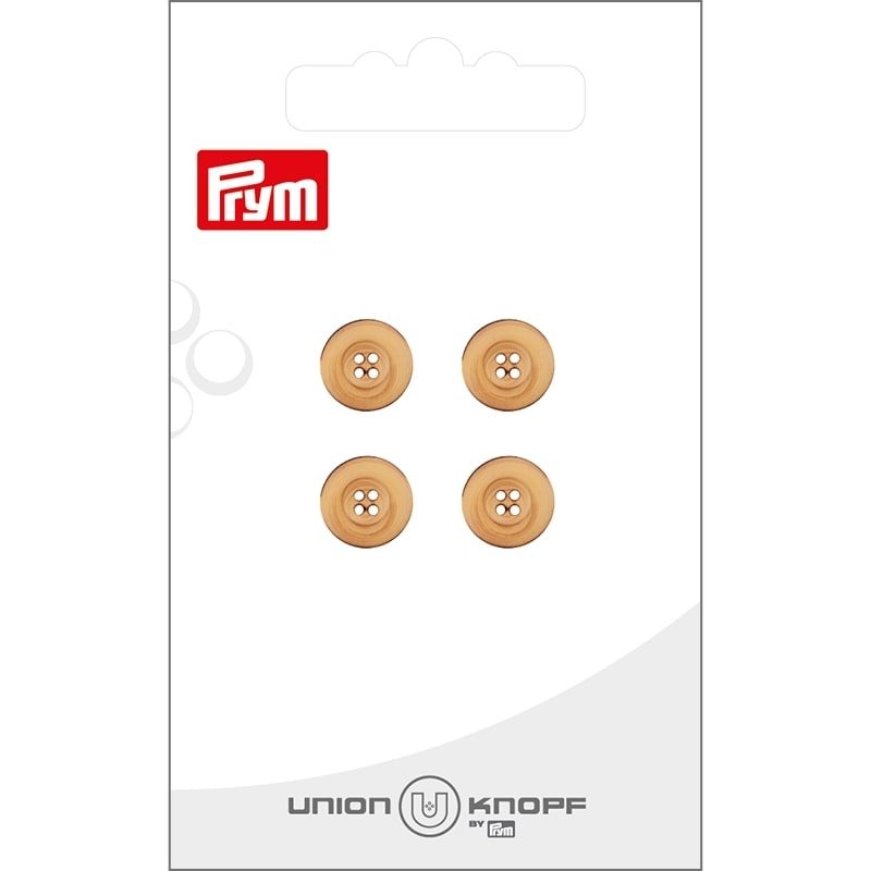Union Knopf Holzknopf 4-Loch, beige 10 mm, Karte 4 St&uuml;ck