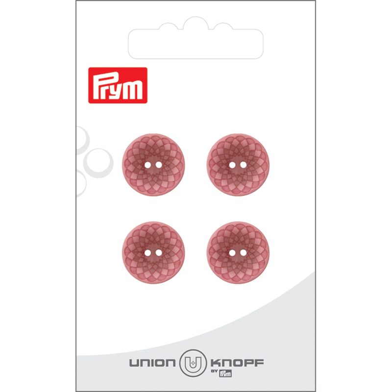 Union Knopf Poly-Knopf 2-Loch, rosa 15 mm, Karte 4 St&uuml;ck