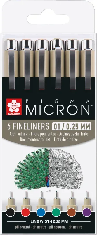 SAKURA Pigma Micron 01 Set 0.25mm POXSDK016 Basic Farben 6 St&uuml;ck