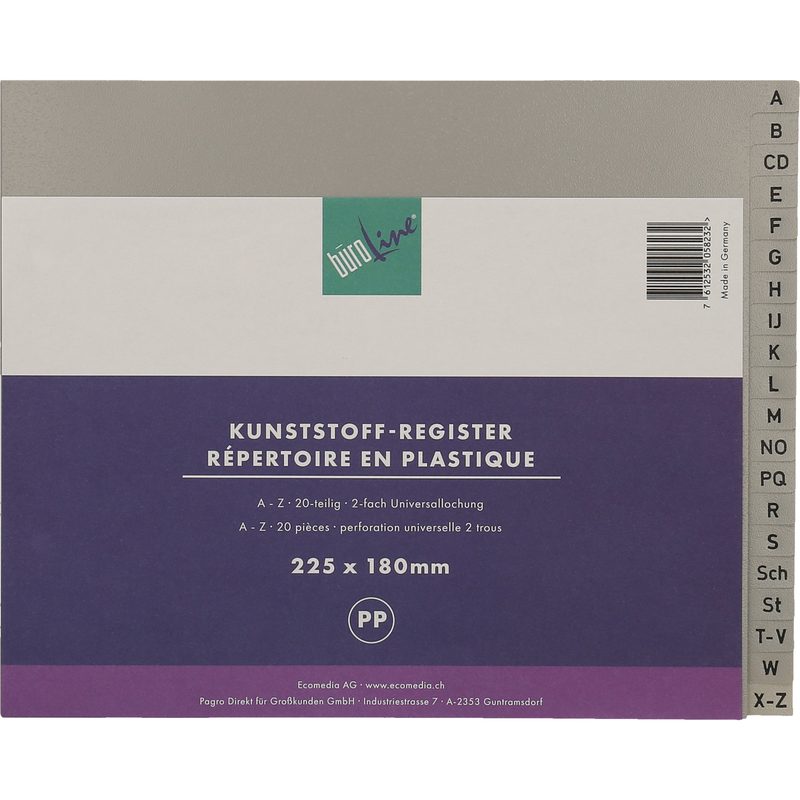 B&Uuml;ROLINE Register PP grau 40963 A-Z, teildeckend 20-teilig