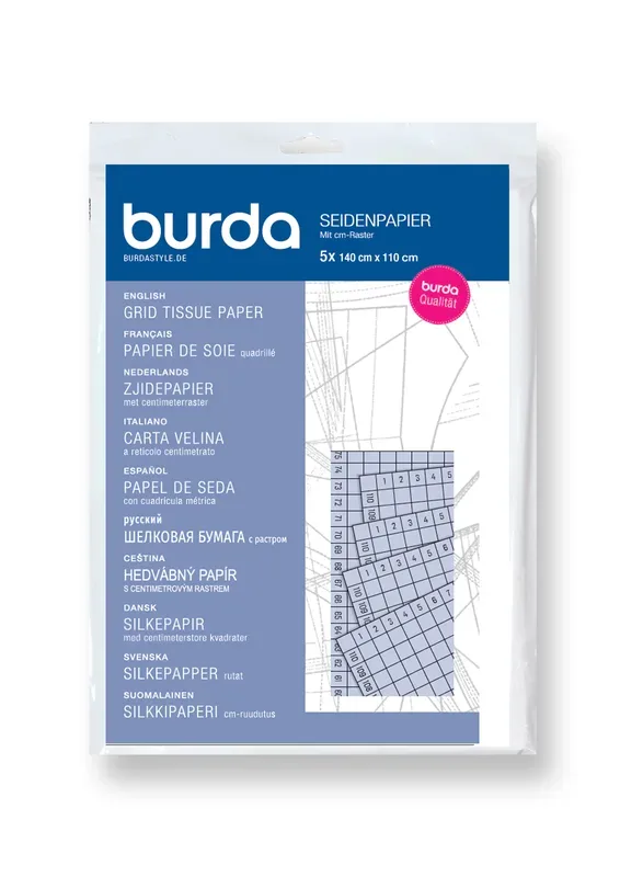Burda Seidenpapier mit Zentimeterraster 150 x 110 cm, 5 Bogen