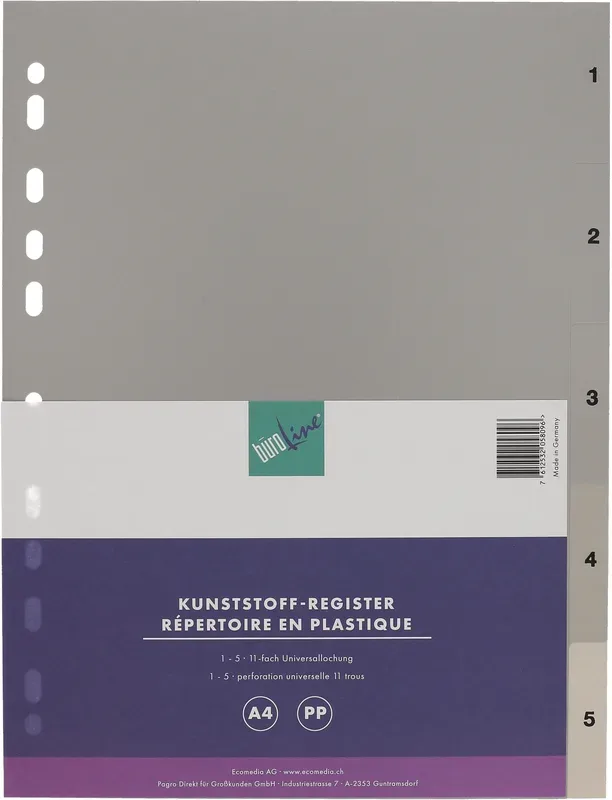 B&Uuml;ROLINE Register PP grau A4 40932 1-5