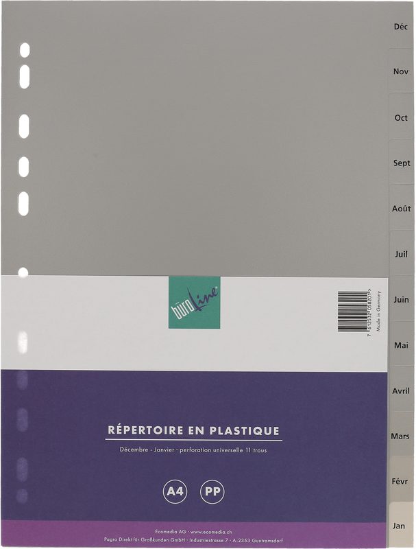B&Uuml;ROLINE Register PP A4 40955 grau D&eacute;c-Jan FR