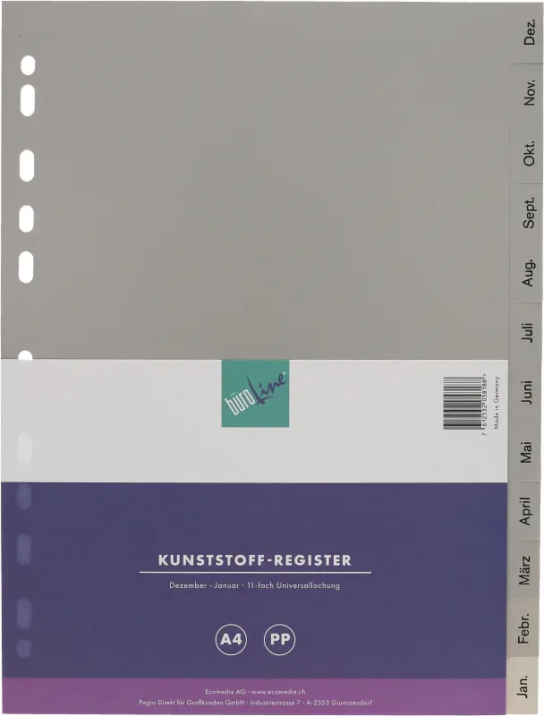 B&Uuml;ROLINE Register PP A4 40951 grau Dez-Jan DE