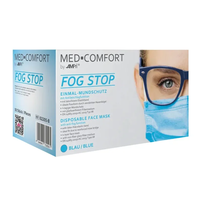 MED-COMFORT FOG STOP Mundschutz 4-lagig TYP IIR 175x95 mm blau 50 Stk.
