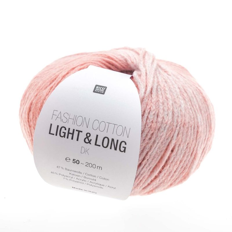 Rico Fashion Cotton Light & Long, rosa, 50 g, 185 m, 47 % CO, 46 % Acryl, 7 % PA
