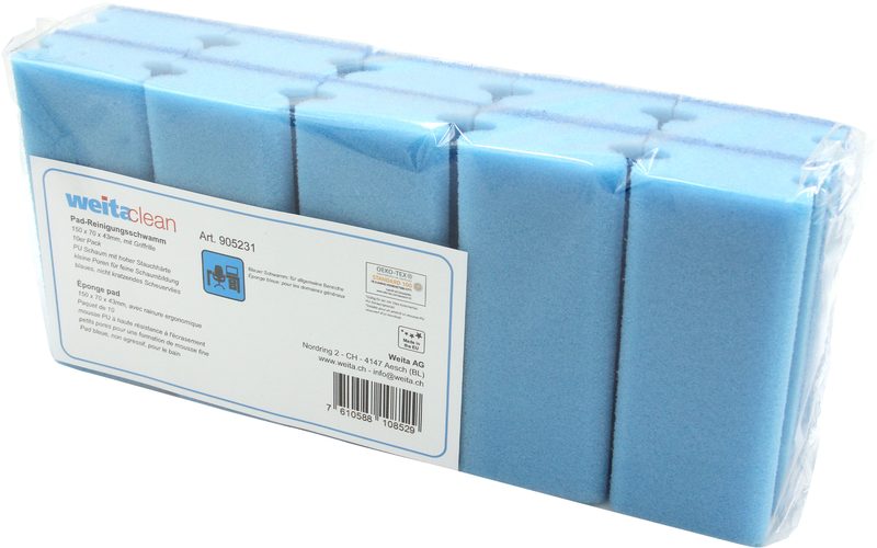 WEITACLEAN Padschwamm 150x70x43mm 5028028 blau, kratzend 10 St&uuml;ck
