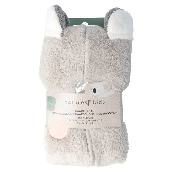 PARSA Nature Kids Haarturban mit Koalaohren, grau, Recyceltes Mikrofaser OEKO-Tex