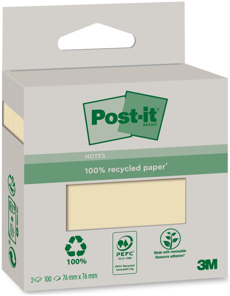 POST-IT Haftnotizen Recycling 76x76mm 6820R-2Y gelb 2x100 Blatt