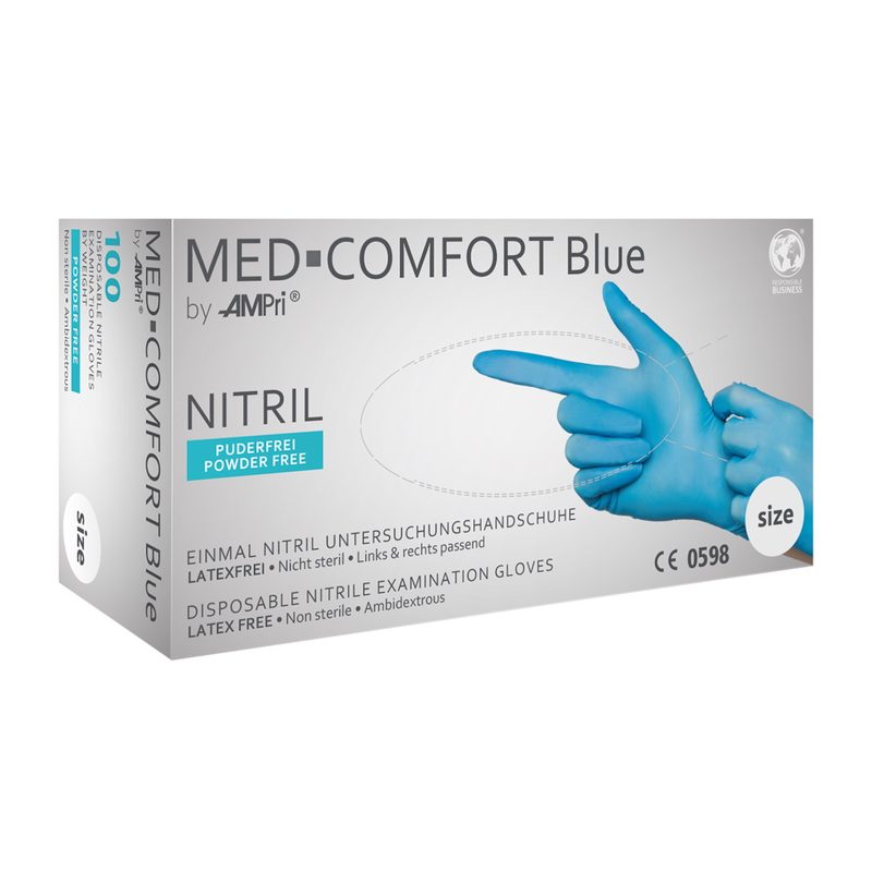 Ampri Med-Comfort Handschuhe Nitril puderfrei Blau Gr&ouml;sse S 100 Stk.
