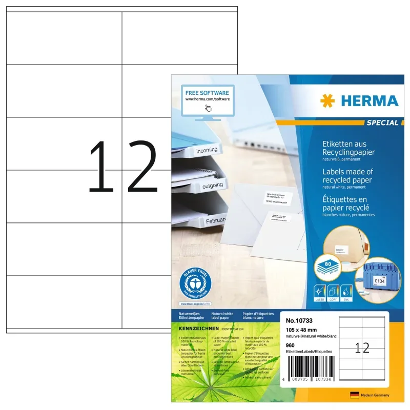 HERMA Etiketten 105x48mm 10733 recycling 960 St&uuml;ck