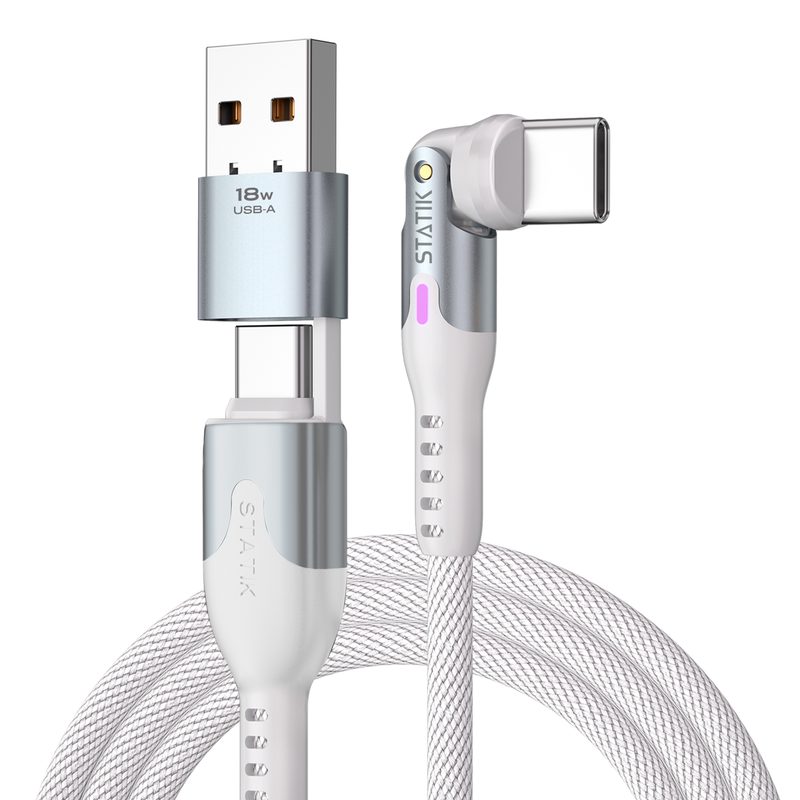 STATIK PowerPivot Pro Nylon Braided PUP-0455-10FT-CC-WHT USB-C to C, 3m, 100W White