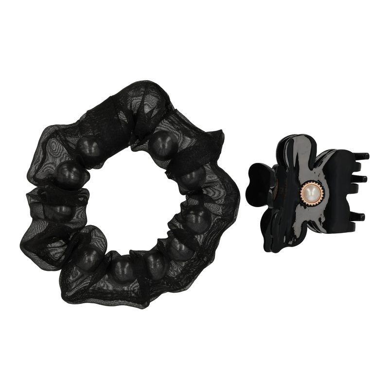 TRISA Fashion Perlen Haarklammer und Scrunchie Set schwarz 2 Stk.