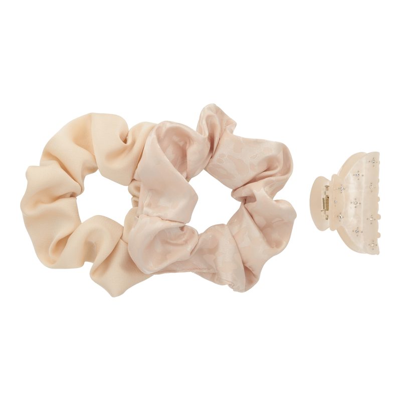 TRISA Fashion Haarklammer mit Strass & Scrunchie Beige 3 Stk.