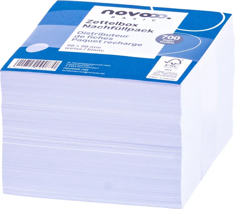 NOVOOO Zettelbox Papier 98x98mm 731144 weiss, 80g 700 Blatt