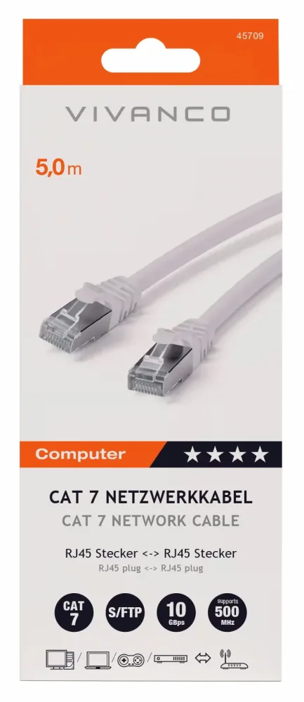 VIVANCO Netzwerkkabel CAT 7 5m 45709 Twisted Pair