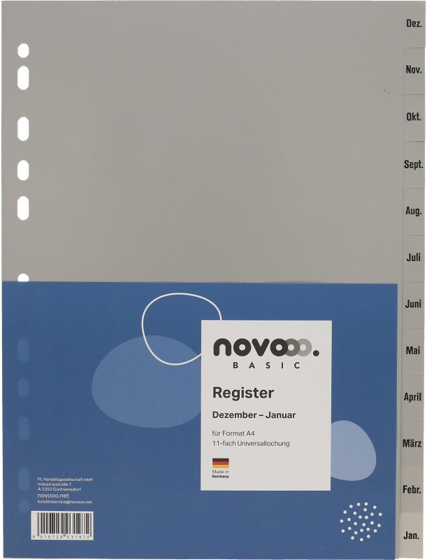 NOVOOO Register PP A4 40950 grau Dez-Jan DE