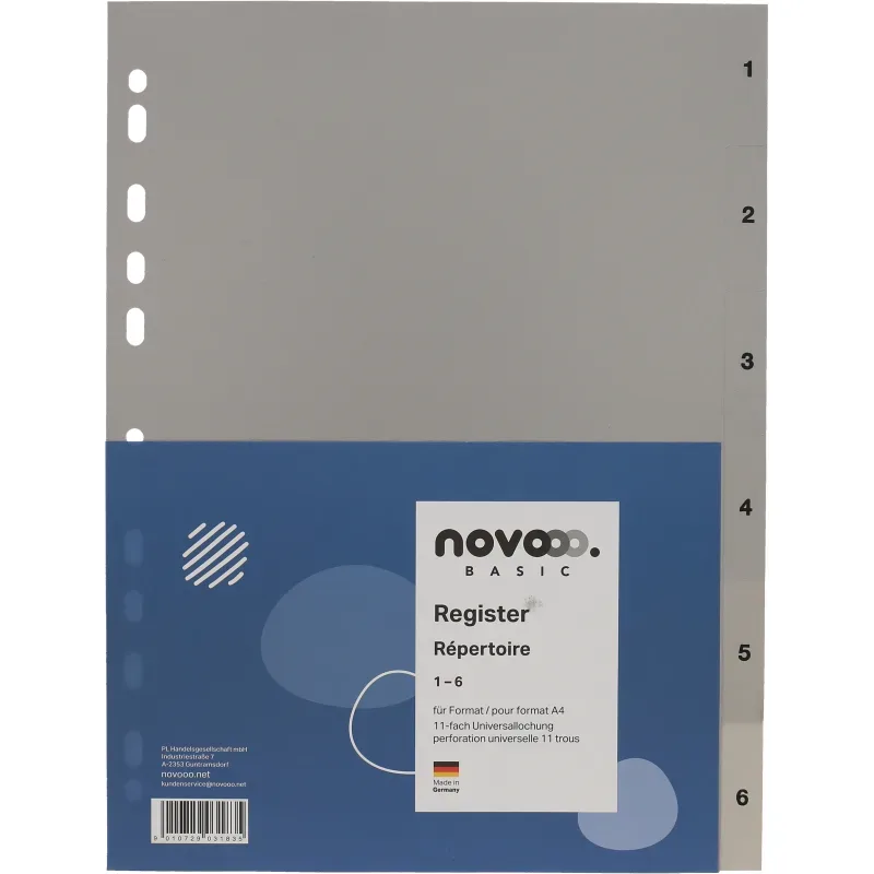 NOVOOO Register PP A4 40933 grau 1-6