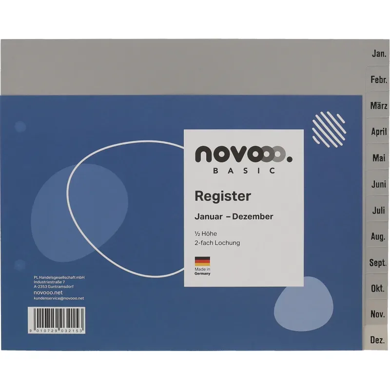 NOVOOO Register PP 1/2 H&ouml;he 40966 grau Jan-Dez DE