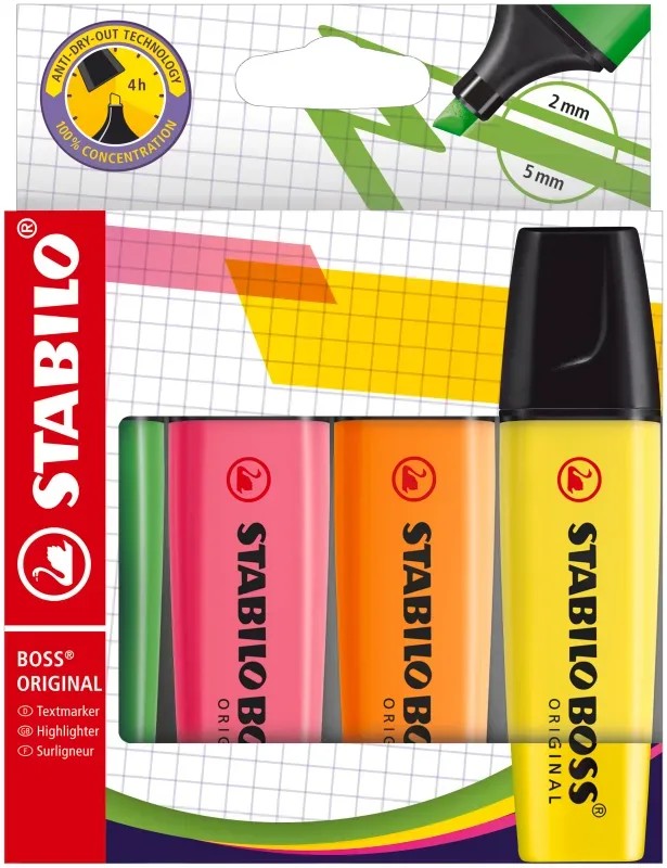 STABILO Textmarker BOSS 2-5mm 70/4-21-1 4-farbig ass.