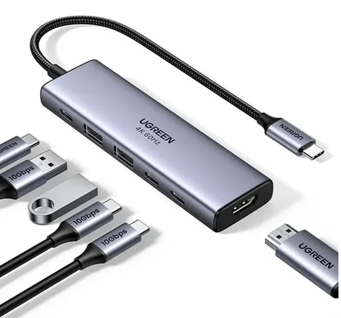 UGREEN 6-in-1 USB-C Hub 35999 10Gbps 4k60Hz, 100W, Gray