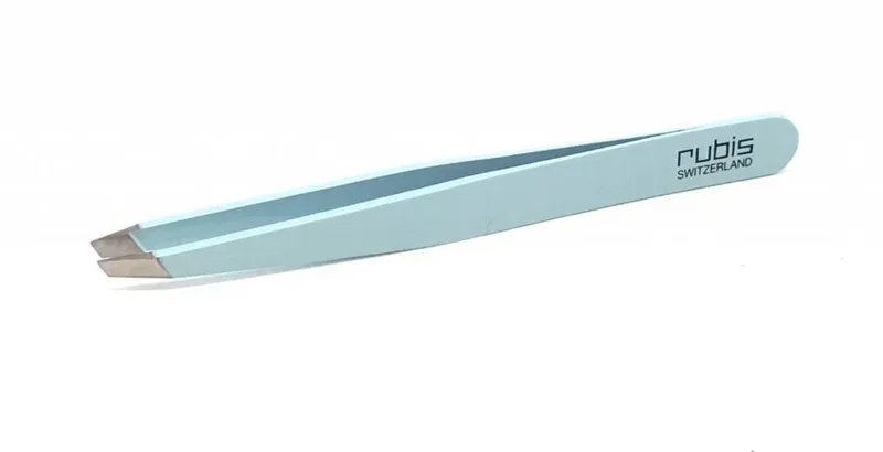 Rubis Pinzette, schr&auml;g, Inox, hellblau