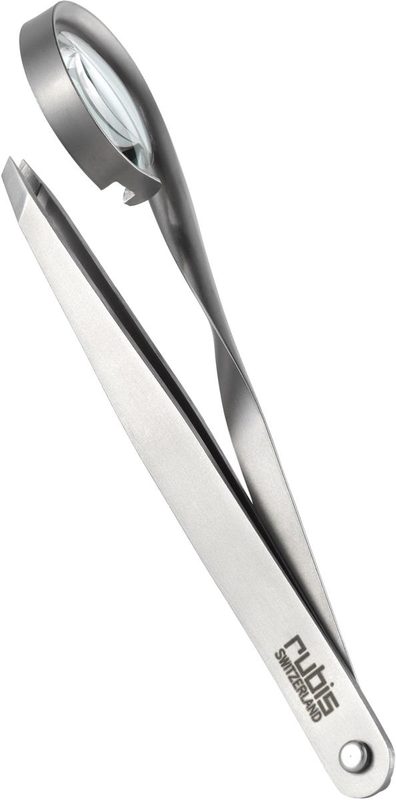 Rubis Pinzette mit Lupe, schr&auml;g, Inox