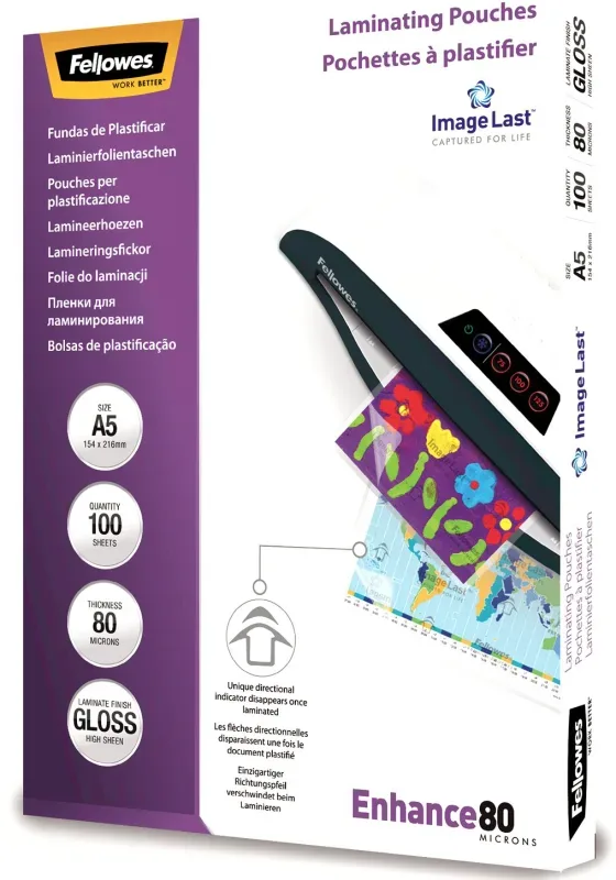 FELLOWES Laminiertasche A5 5306002 glanz, 80my 100 Stk