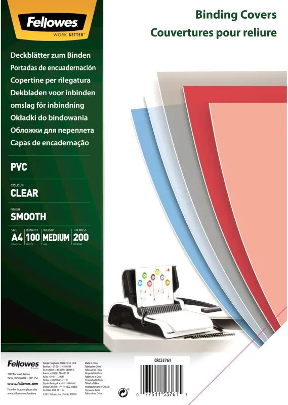 FELLOWES Deckblatt 200mic A4 5376102 grau transp. 100 St&uuml;ck