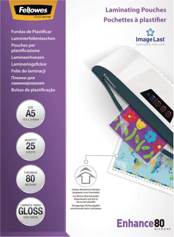 Fellowes 5396003 Laminating Pouches A5 25Pcs -