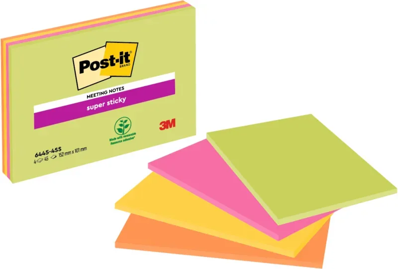 POST-IT Super Sticky Big Notes 4x45Bl. 6445-4SS 4 Farben ass. 152x101mm