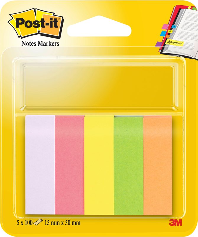 Post-it Haftnotiz 670-5 15 mm x 50 mm Neongelb, Neonpink, Neongrün, Neonorange, Neonviolett 500 Blatt