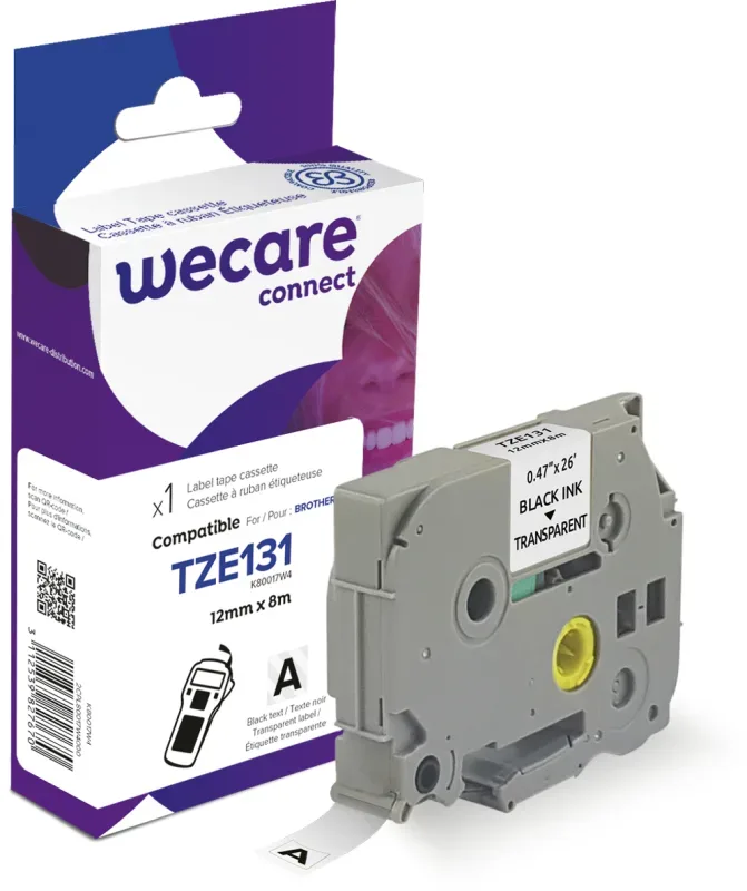 WECARE Band, laminiert schwarz/klar TZe-131WE ersetzt Ptouch Tze-131 12mm