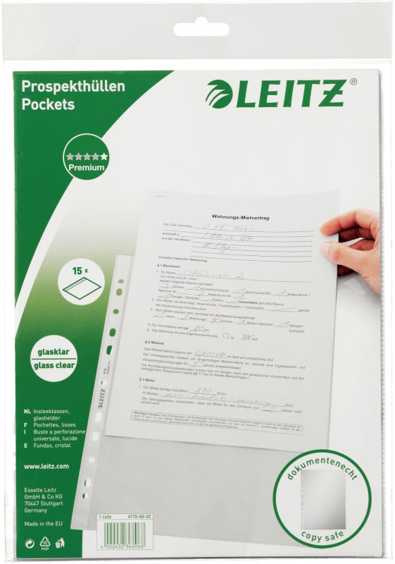 LEITZ Prospekth&uuml;lle PP A4 47706002 glasklar 15 St&uuml;ck