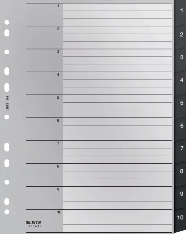 LEITZ Register Recycle PP schwarz A4 1208-00-00 Zahlen 1-10