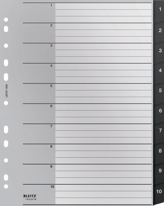 LEITZ Register Recycle PP schwarz A4 1208-00-00 Zahlen 1-10