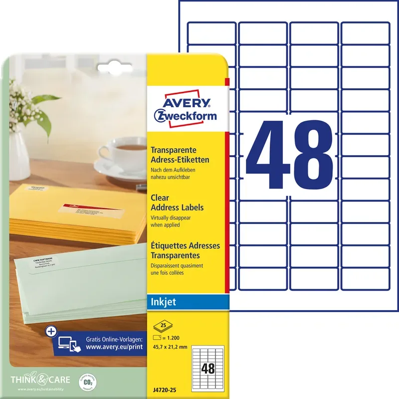 AVERY ZWECKFORM Etiketten 45,7x21,2mm J4720-25 transparent 1200 St&uuml;ck