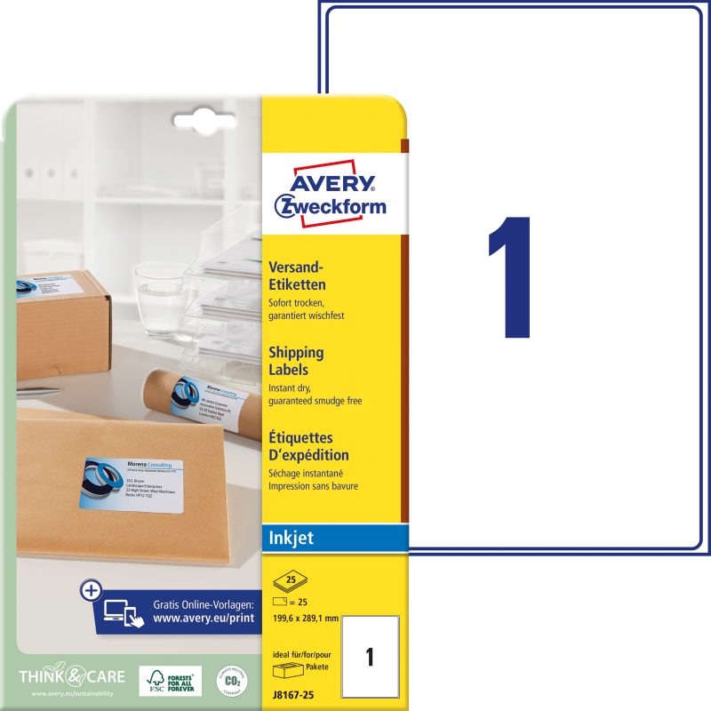 AVERY ZWECKFORM Adressetiketten 199,6x289,1mm J8167-25 weiss 25 St&uuml;ck