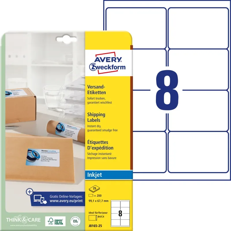 AVERY ZWECKFORM Adressetiketten 99,1x67,7mm J8165-25 weiss 200 St&uuml;ck