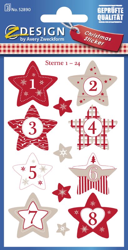 Z-DESIGN Sticker Weihnachten 52890Z Sterne 1-24 3 St&uuml;ck
