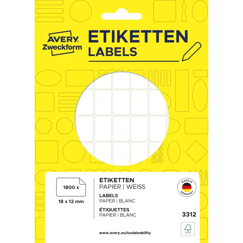 AVERY ZWECKFORM Universaletiketten 18x12mm 3312 weiss 1800 Stk./25 Bl.