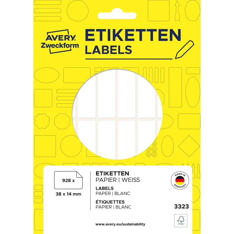 AVERY ZWECKFORM Universal-Etiketten 38x14mm 3323 weiss 928 St./29 Bl.