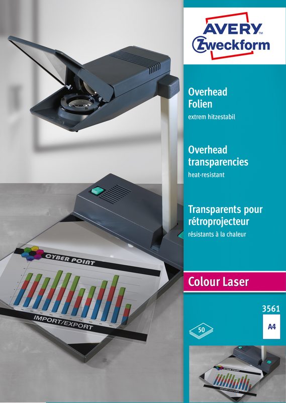 Avery-Zweckform Overhead-Projektor-Folie 3561 DIN A4 Laserdrucker, Farblaserdrucker, Kopierer, Farbkopierer Transparent