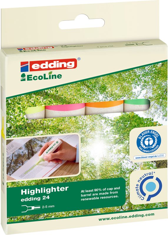 Edding e-24 EcoLine Textmarker Gelb, Orange, Grün, Pink 2 mm, 5 mm