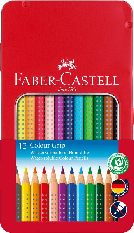 Faber-Castell Buntstifte-Set COLOUR GRIP mit 12 Farben im Metalletui