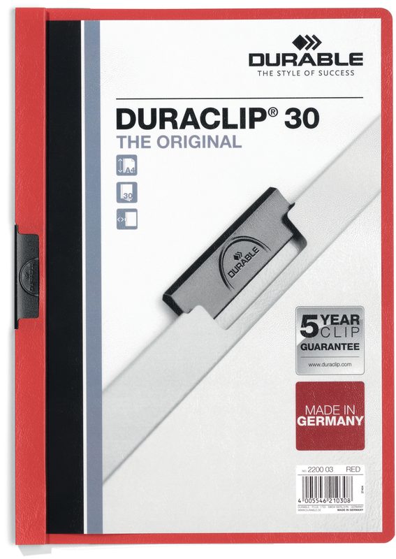 DURABLE Klemmhefter DURACLIP 30 2200/03 f&uuml;r 30 Blatt A4 rot