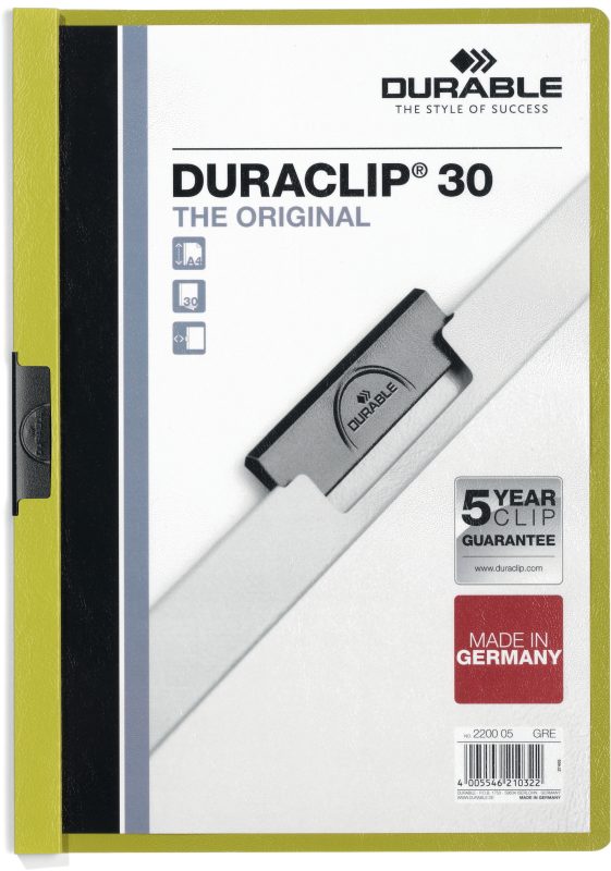 DURABLE Klemmhefter DURACLIP 30 2200/05 f&uuml;r 30 Blatt A4 gr&uuml;n